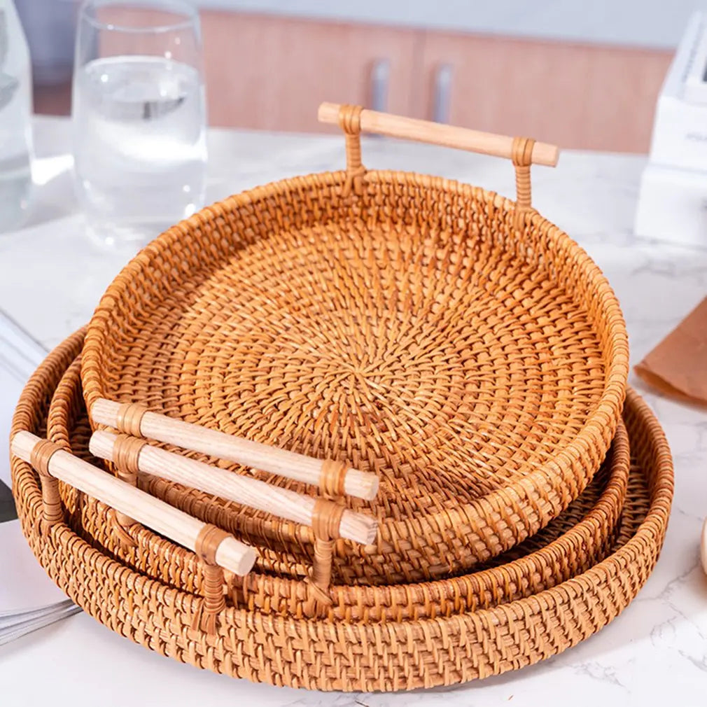 Handwoven Rattan Tray Basket