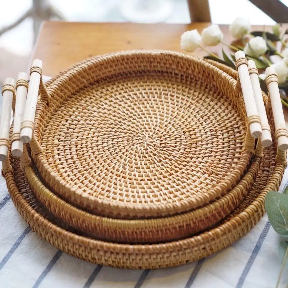 Handwoven Rattan Tray Basket
