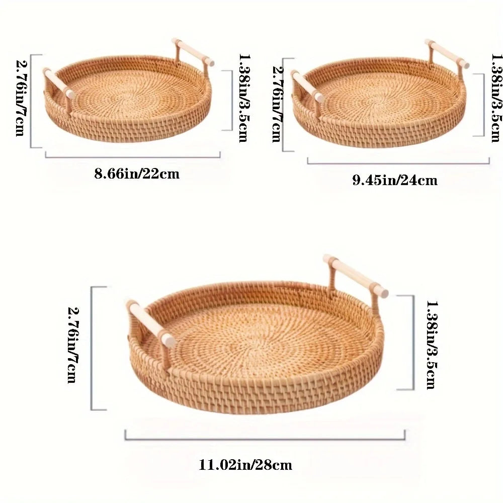 Handwoven Rattan Tray Basket