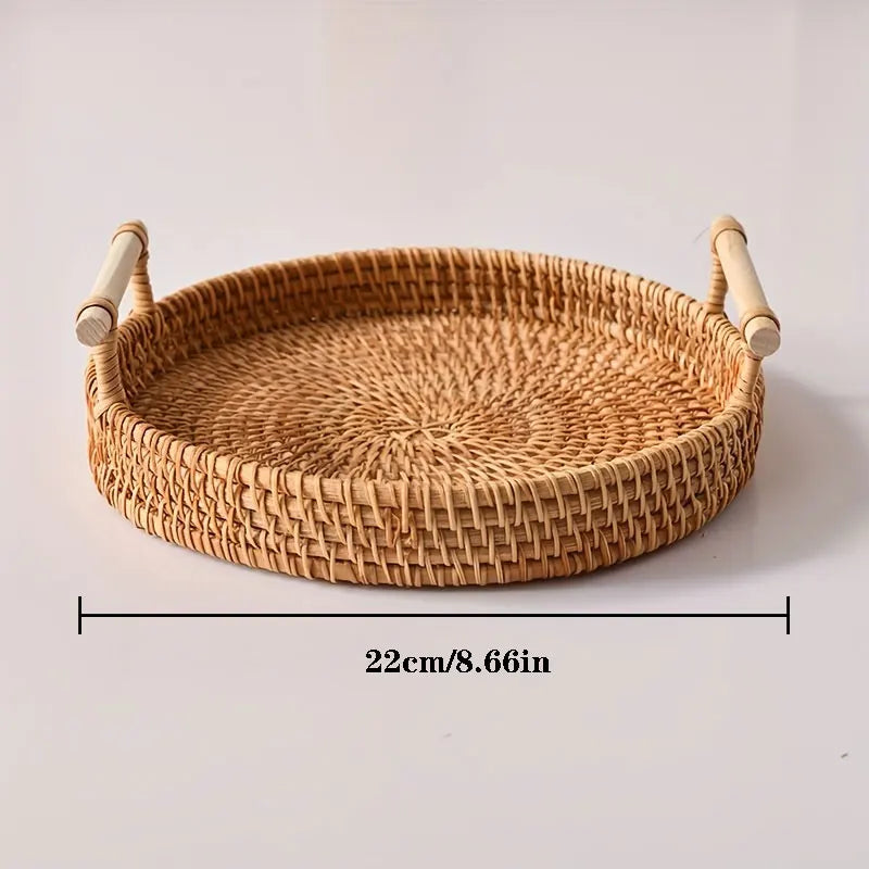 Handwoven Rattan Tray Basket
