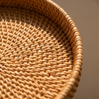 Close up of the rattan weave and finished rim of the tray basket