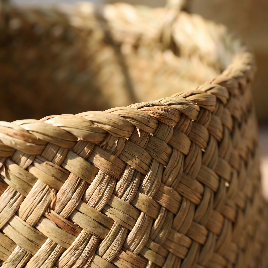 Close up of the handwoven seagrass weave