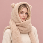 Woman wearing the beige Teddy Hood
