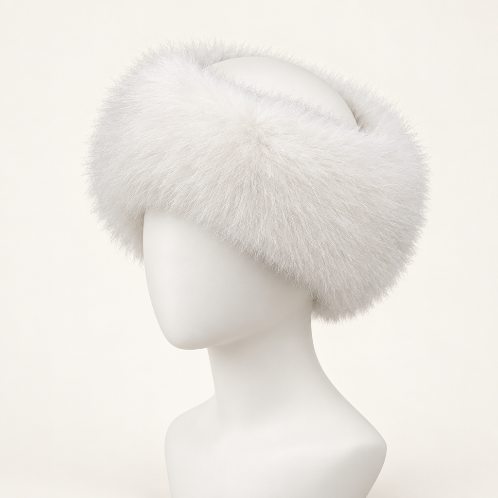 The Cloud Headband in white, a fluffy faux fur winter headband